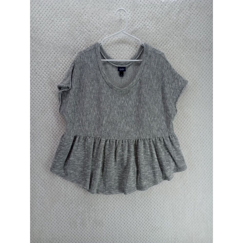 Daytrip Women's Large Gray Babydoll Scoop Neck Oversized Top